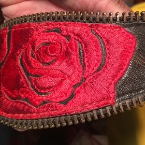singleton Accessories - Jody Singleton Black leather Belt w/RED ROSE metal singleton Accessories - Jody Singleton Black leather Belt w/RED ROSE metal